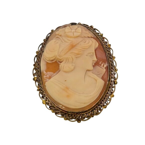 Vintage Gold Filled Or Brass Beautifully Carved Cameo Brooch Pendant (A7707) - Picture 1 of 6